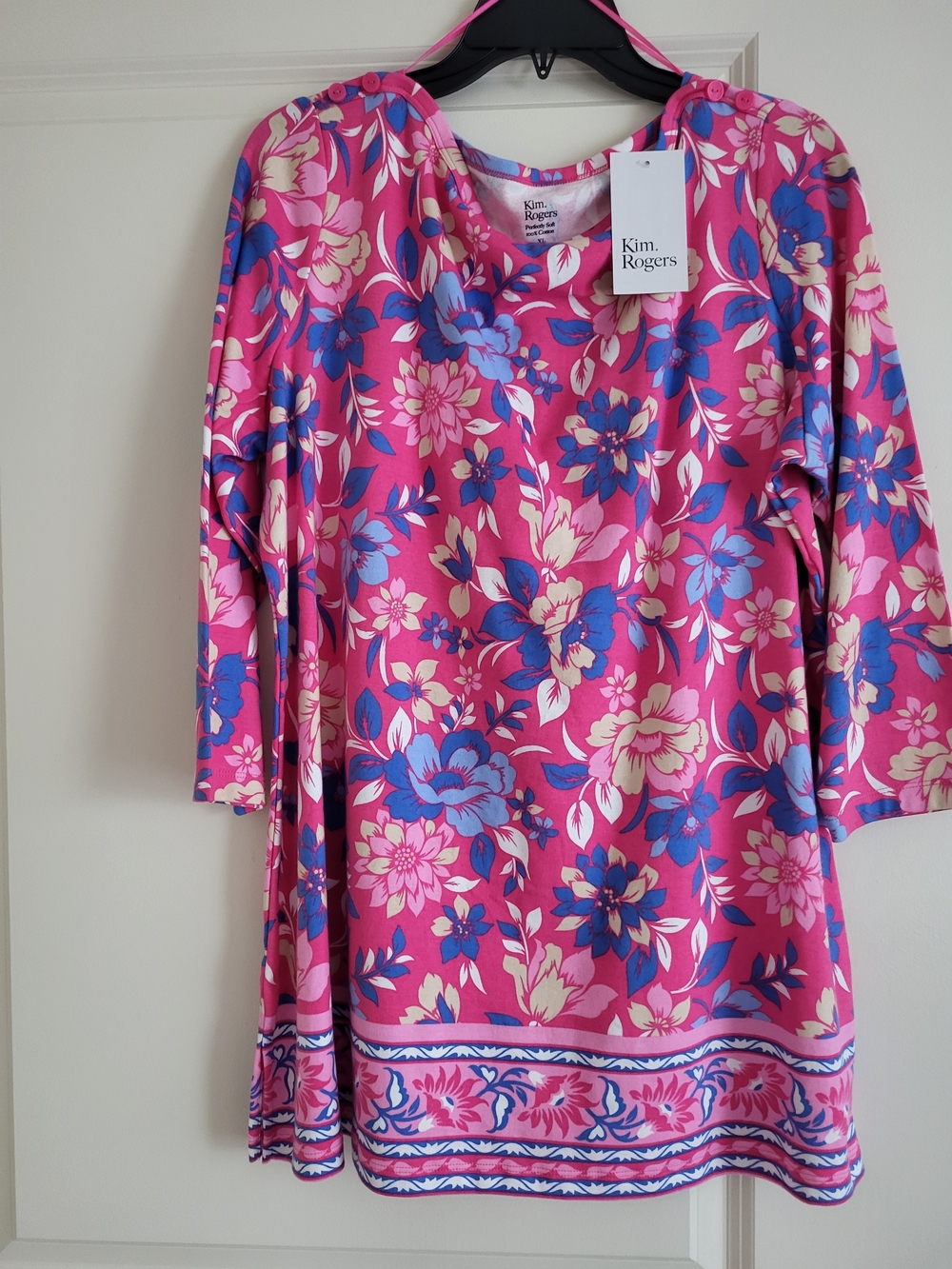 Kim Rogers Pink Floral Tunic with Blue and Cream Accents